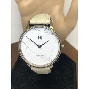 MVMT Women's Watch QMB01-Tima Quartz White Gray Marble Dial Leather Band 38mm